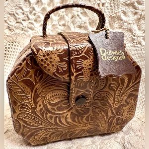 Genuine Leather Embossed Snap Fold Out Travel Jewelry Box, Case by Dulwich